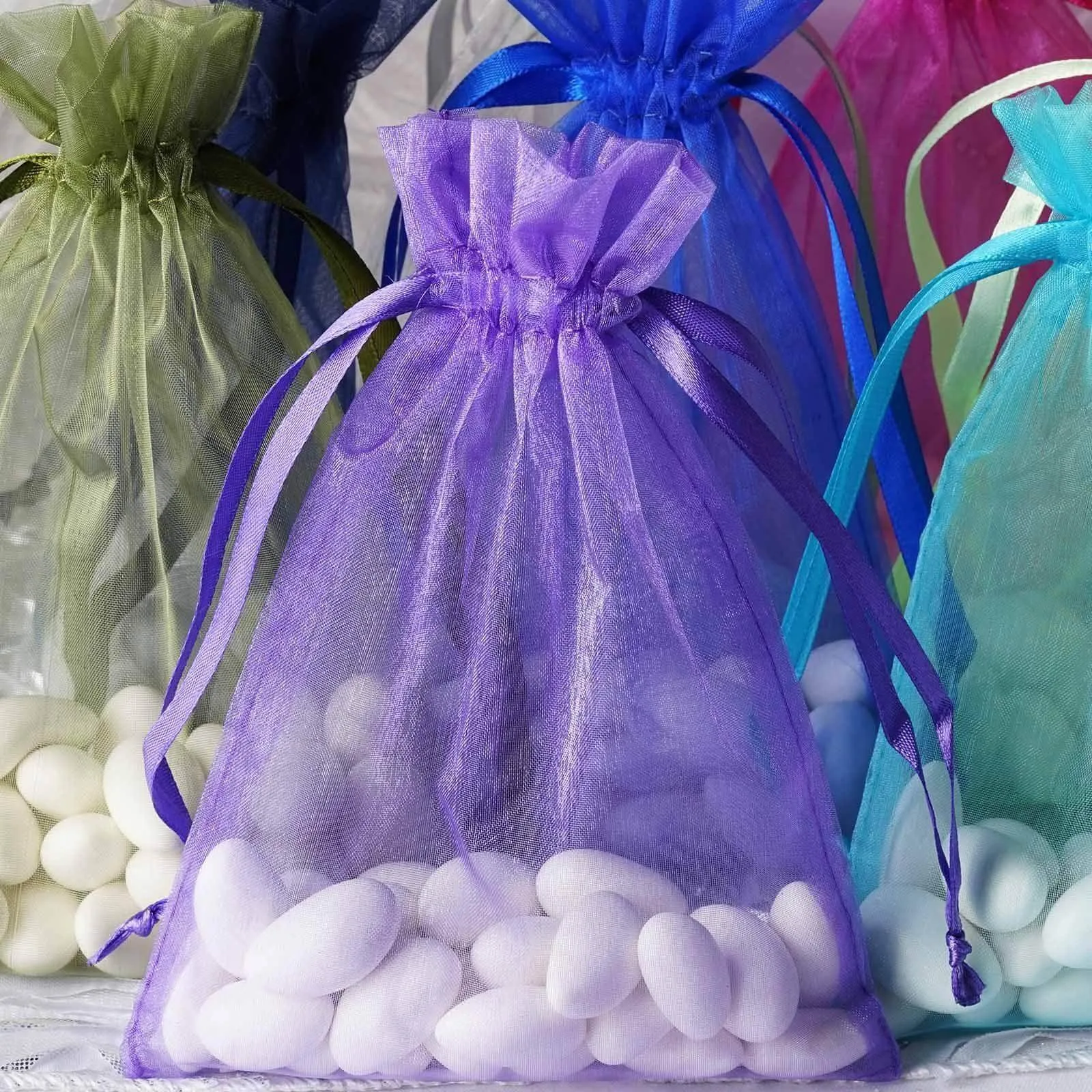 10 Pack 5"x7" White Organza Drawstring Wedding Party Favor Gift Bags