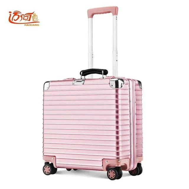 100% Metal Aluminum Magnesium Alloy Maleta Valise Cabine Busy Board Vintage Suitcase Luggage 16Inch