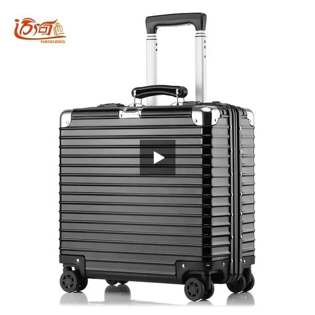 100% Metal Aluminum Magnesium Alloy Maleta Valise Cabine Busy Board Vintage Suitcase Luggage 16Inch