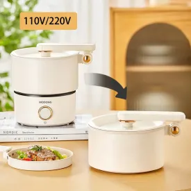 110V 220V Electric Cooking Pot 2L Folding Hotpot Multicooker Fried Pan Rice Cooker Non-stick Electric Skillet for Travel