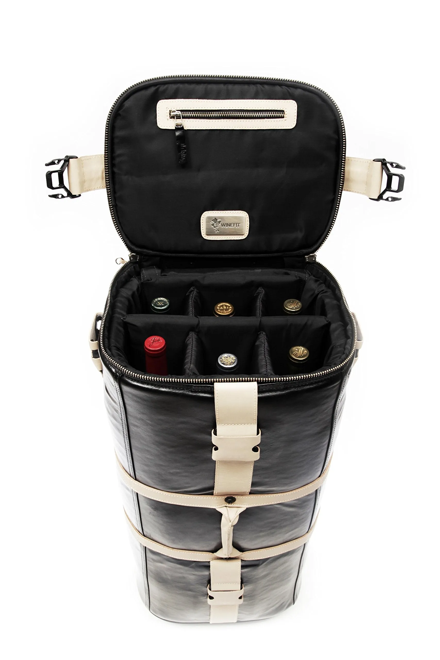 12 Bottles Leather Wine Luggage (Black & Tan)