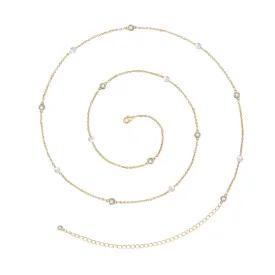 14K Gold Adjustable Sexy Waist Body Chains- Pearl & Diamond