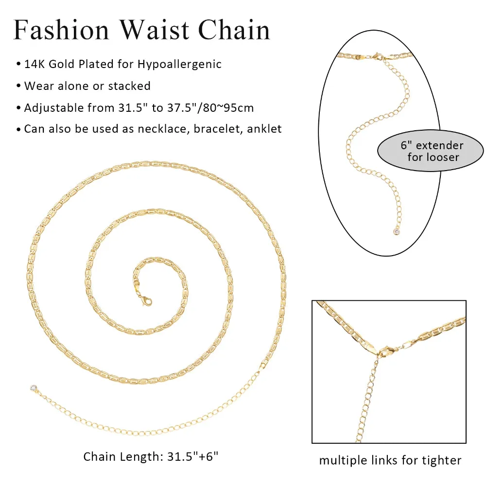 14K Gold Adjustable Sexy Waist Body Chains-Stud Chain