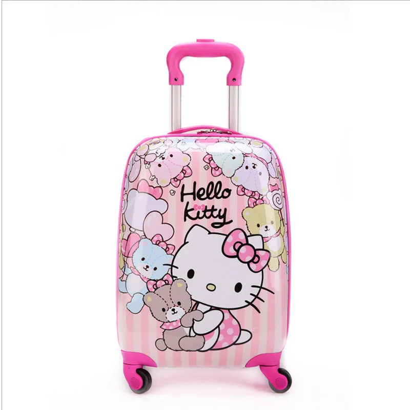 16 Inch Kid'S Lovely Travel Luggage, Children Hello Kitty Trolley Luggage With Universal Wheel,