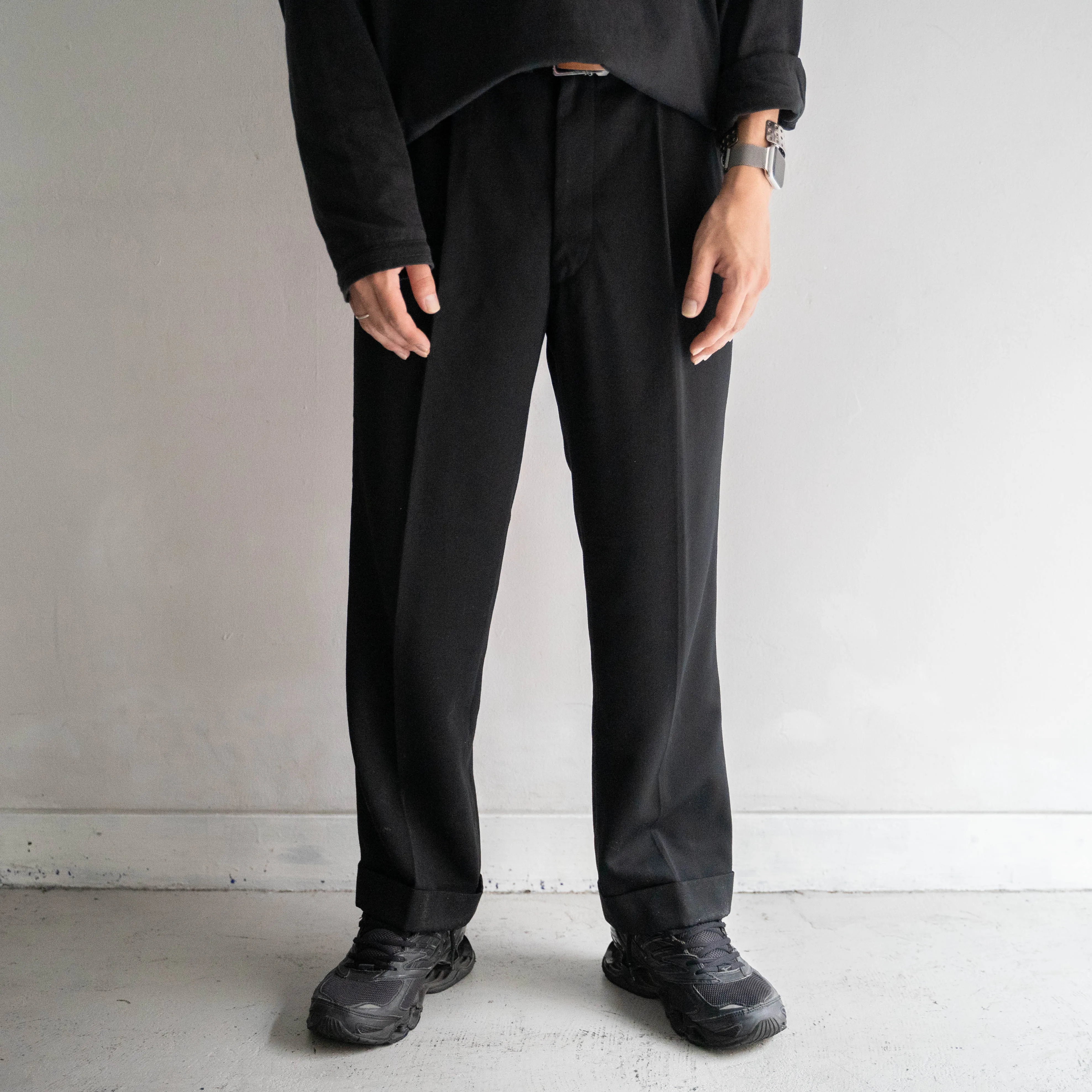 1980s Japan vintage black wool slacks -middle weight