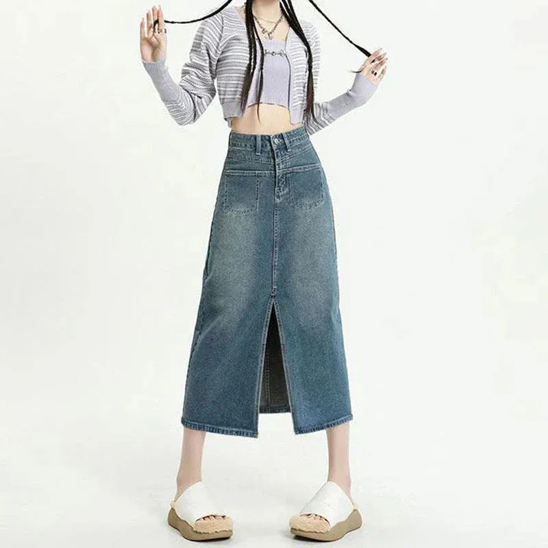 2024 New High Waisted Small Package Hip Half-Body Skirt Jeans