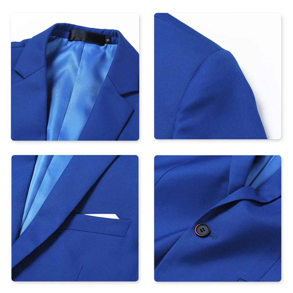 3-Piece Slim Fit Solid Color Jacket Smart Wedding Formal Suit Blue