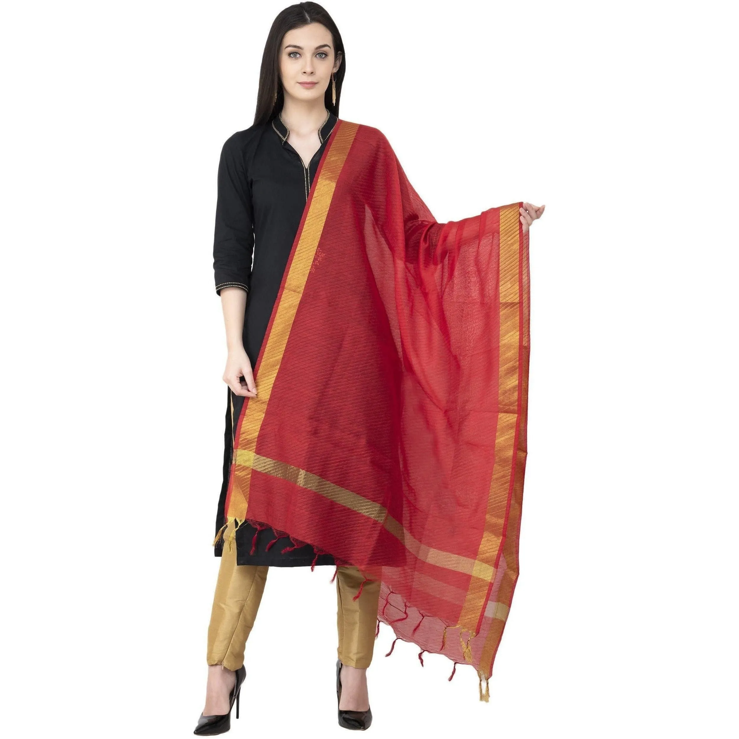 A R Silk Chanderi Crush Crush Design Red Color Dupatta or Chunni