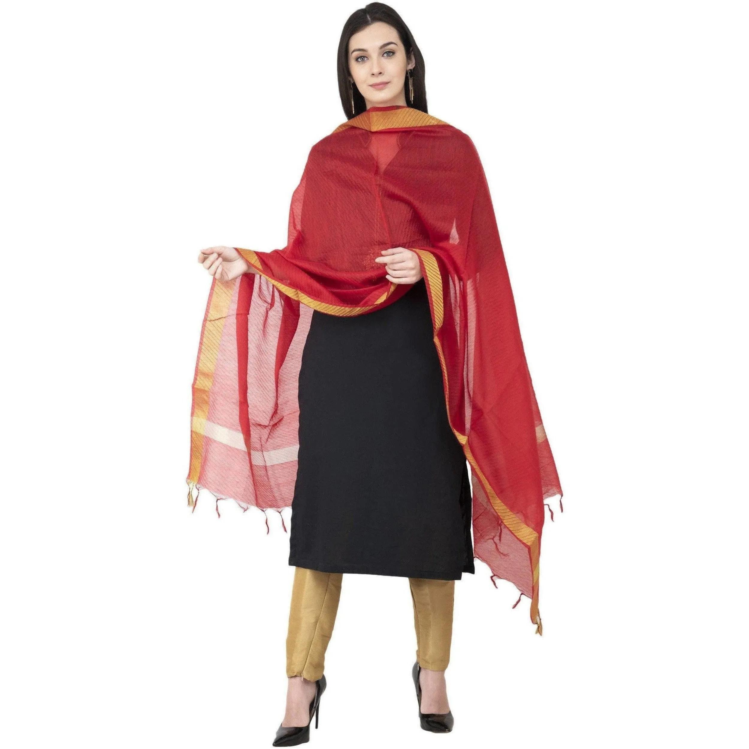 A R Silk Chanderi Crush Crush Design Red Color Dupatta or Chunni