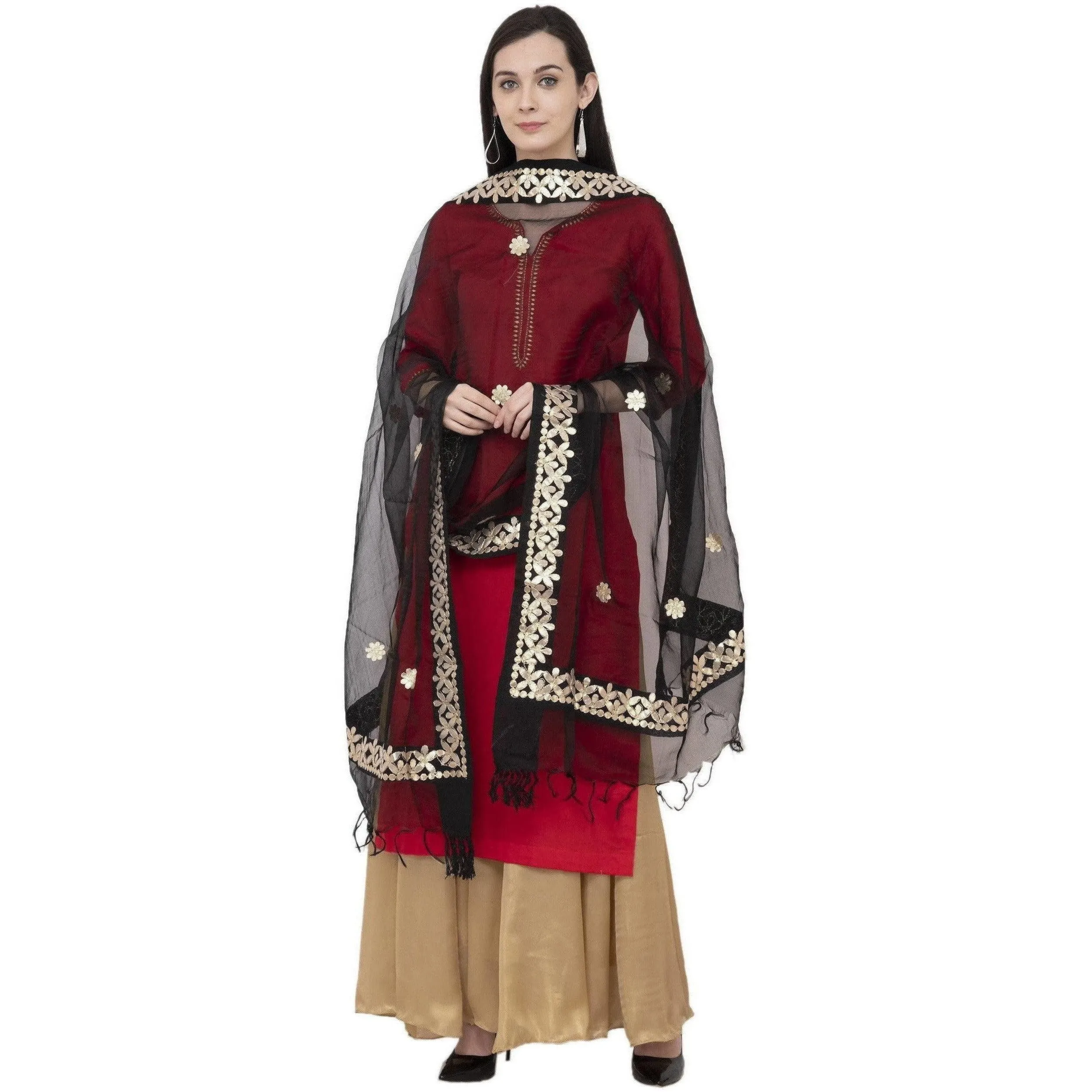 A R Silk Orgenza Gota Patti Fancy Dupatta Color Black Dupatta or Chunni