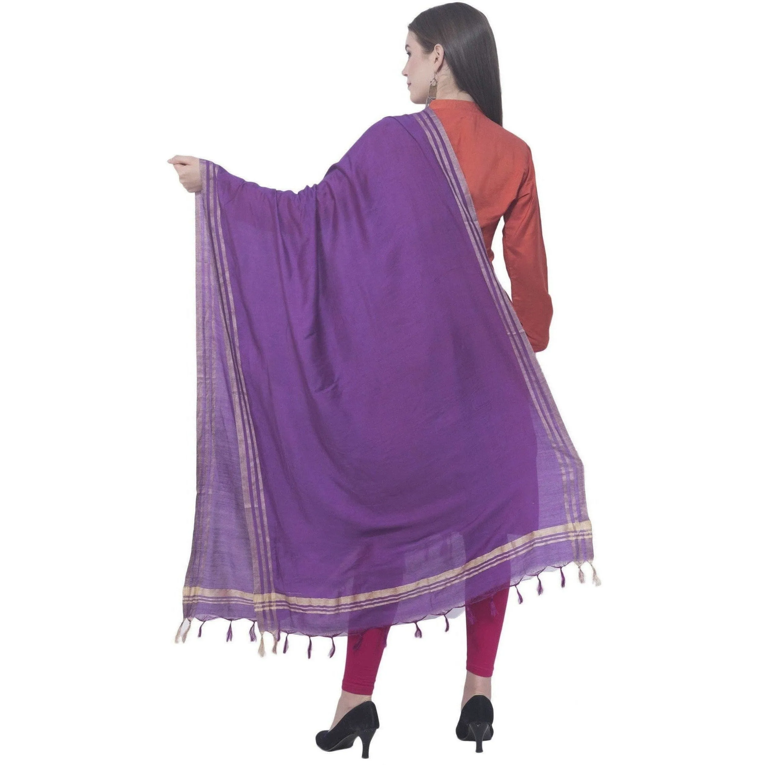 A R Silk Purple Color Golden Border Cotton Dupattas and Chunnis