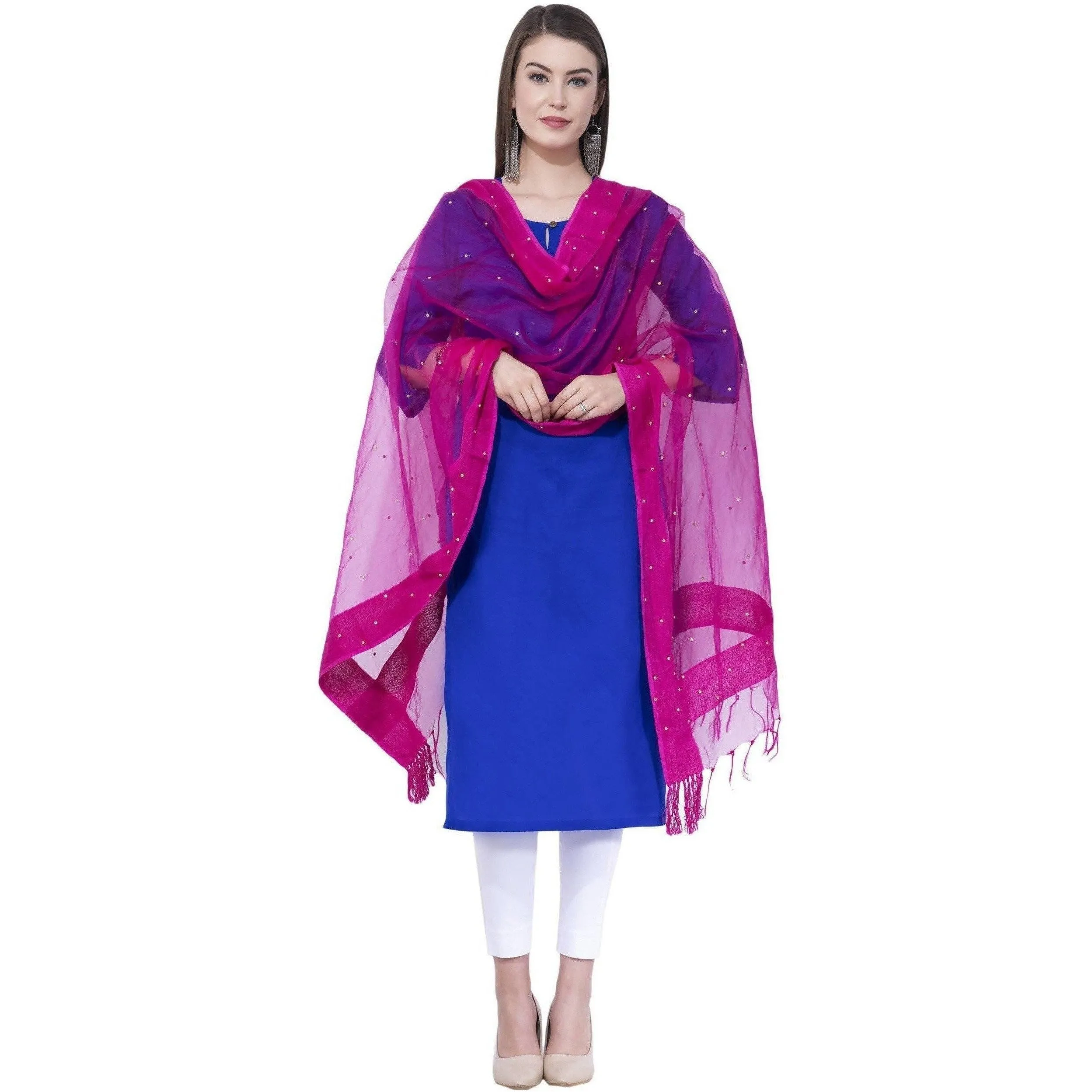 A R Silk Rani Color Chandna Orgenza Cotton Dupattas and Chunnis