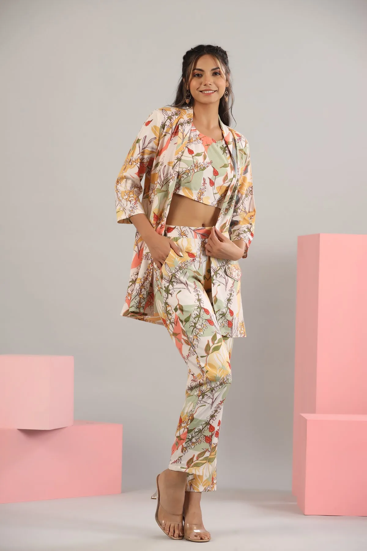 Abstract Leaves on Off-white Russian Silk Three Piece set