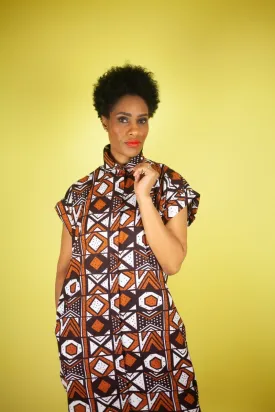 African Dress In Earthy Mud Cloth