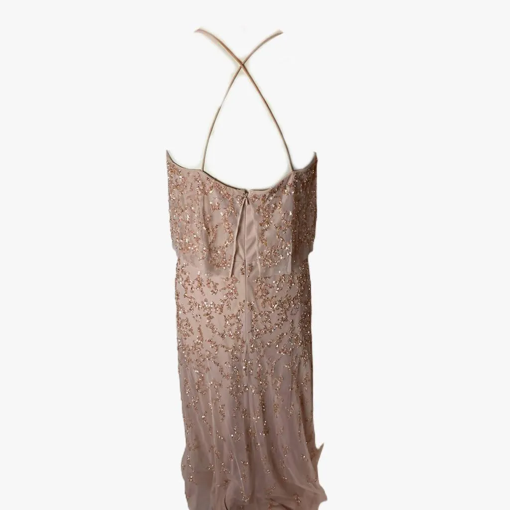 AIDAN MATTOX Taupe Gown with Sequin Detail | Size US 12