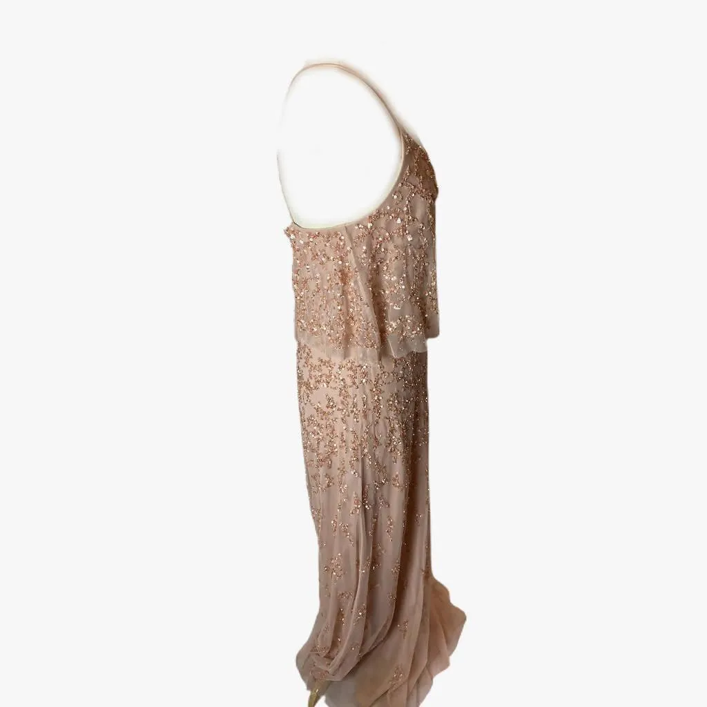 AIDAN MATTOX Taupe Gown with Sequin Detail | Size US 12