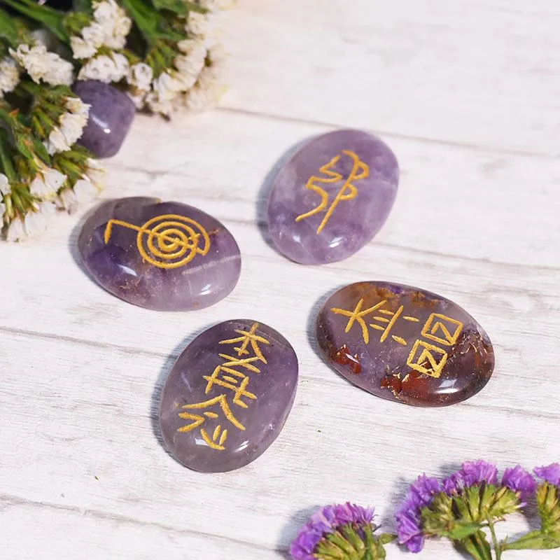 Amethyst Reiki Symbol Engraved Stone Sets