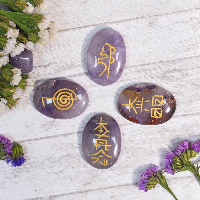 Amethyst Reiki Symbol Engraved Stone Sets