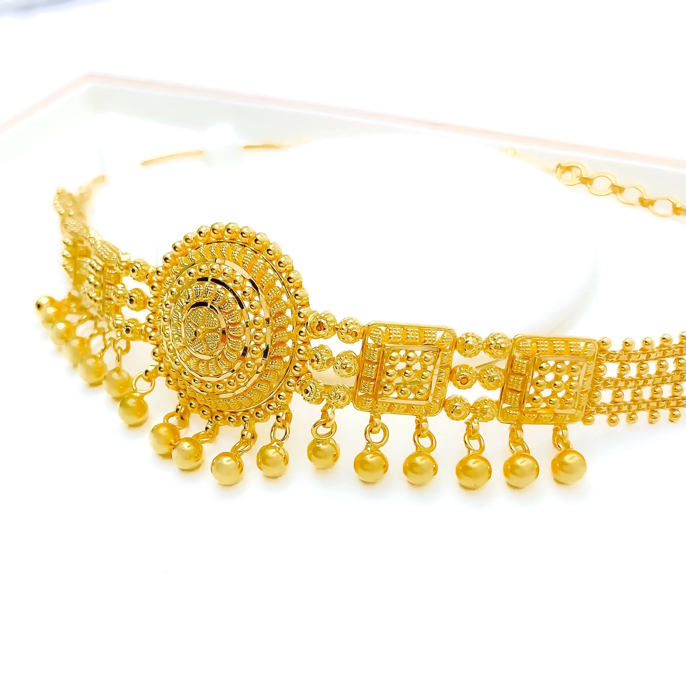 Attractive Floral Dome 22k Gold Choker w/ Beaded Tassels 1