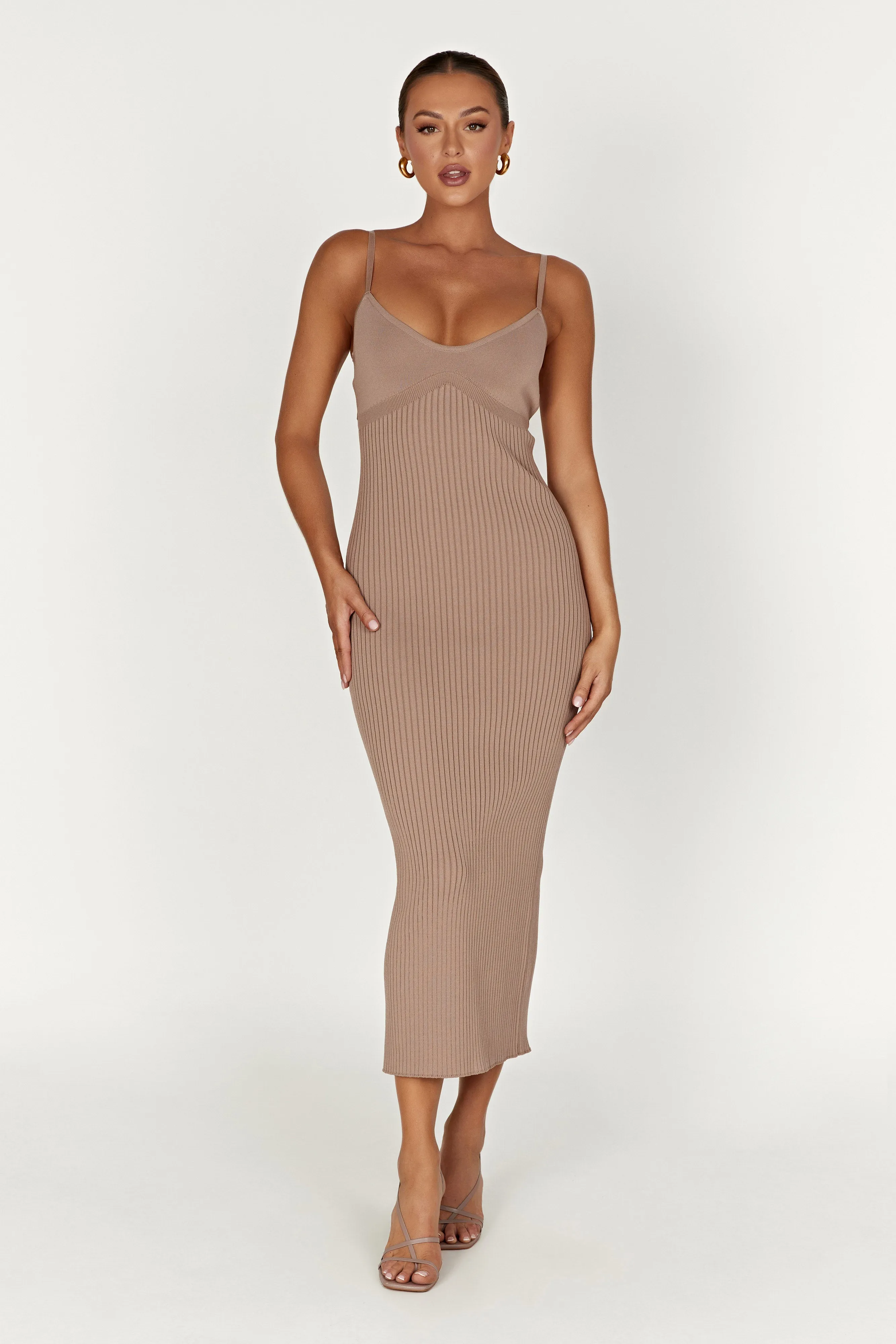 Avalon Backless Knit Midi Dress - Taupe