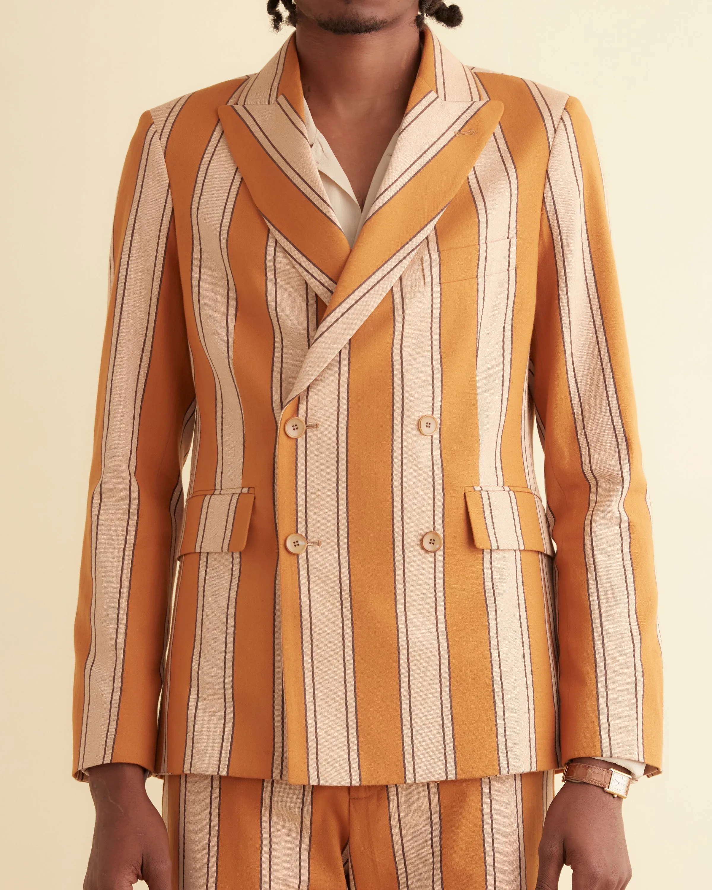 Awning Stripe Double-Breasted Suit Jacket