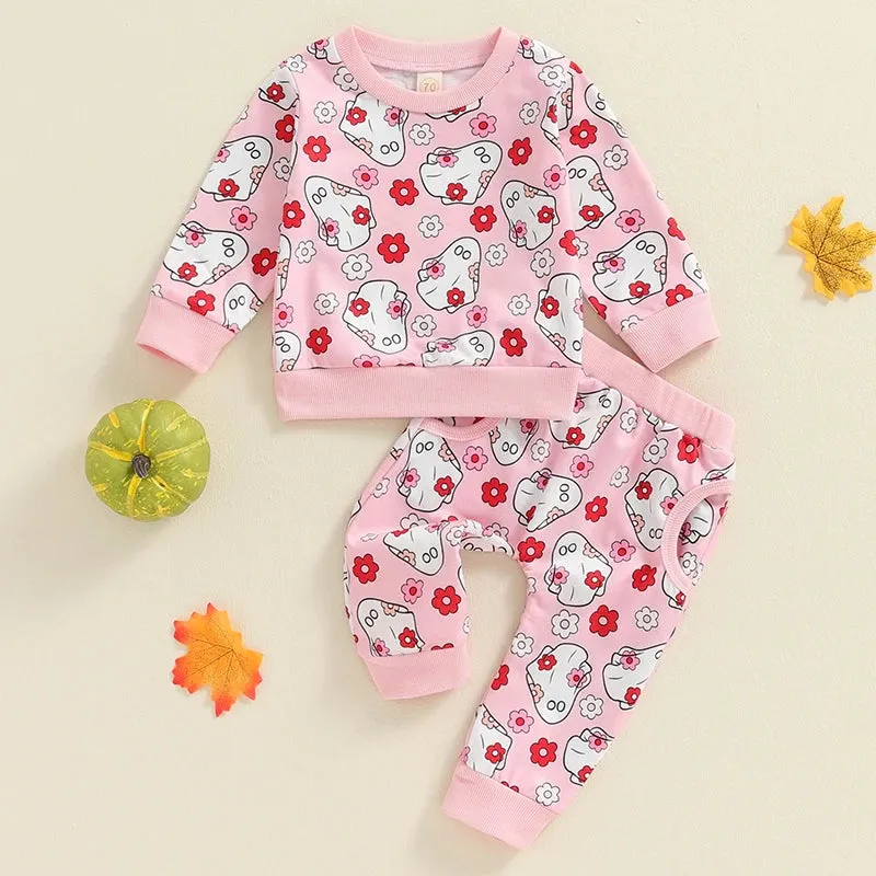 Baby/Toddler Groovy Ghost Floral Halloween Pink Loungewear