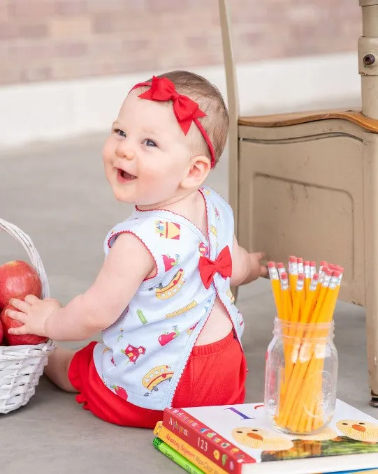 Back To school baby girl bloomer set Pima Cotton