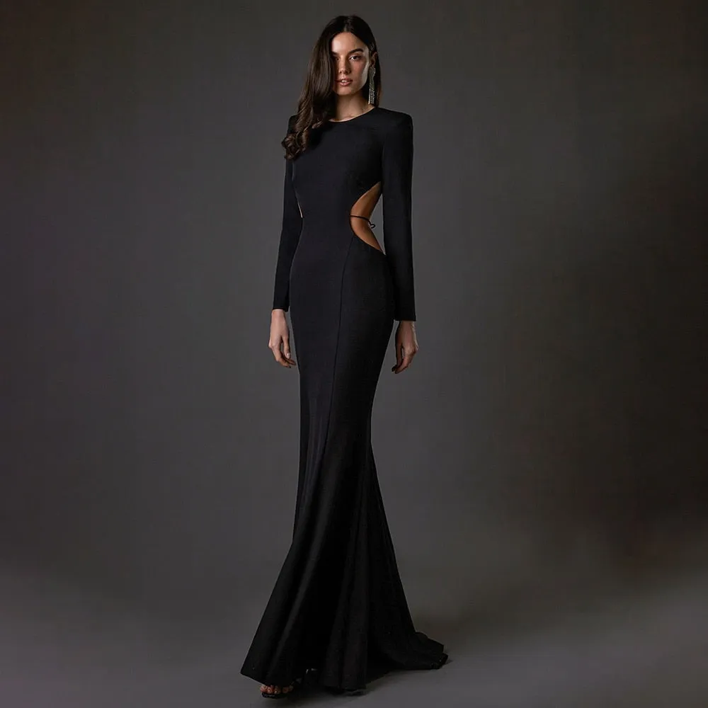 Backless Crew Neck Maxi Length Evening Dress