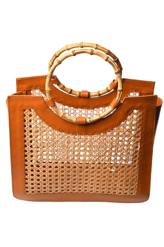 BAMBOO HANDLE WICKER BAG