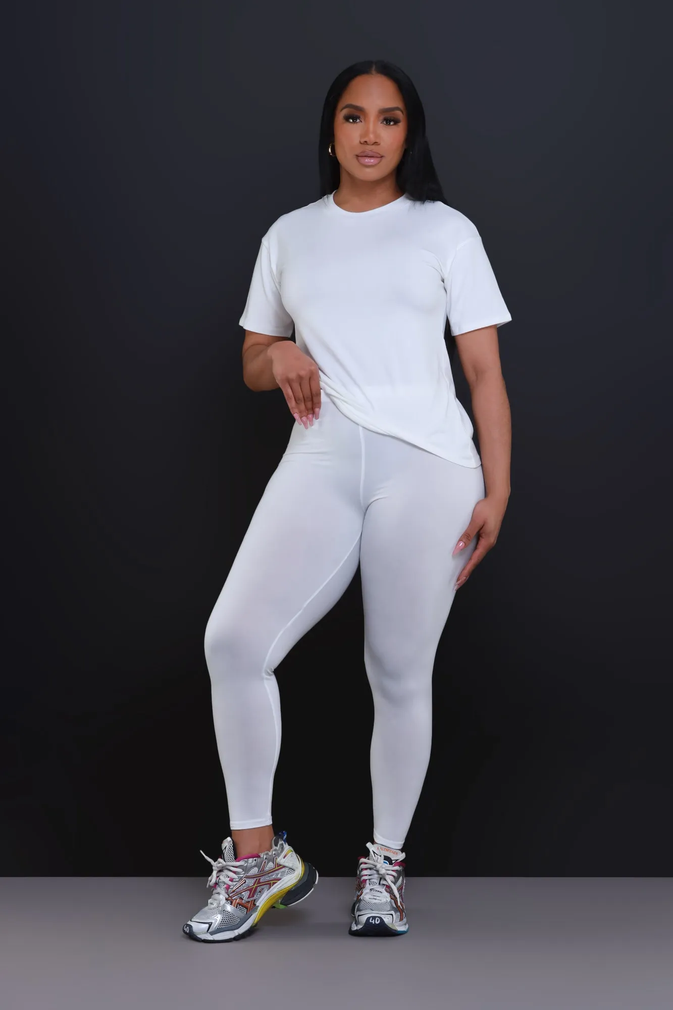 Be Great Short Sleeve Legging Set - White