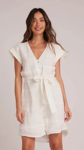 Belted Cap Sleeve Dress - White