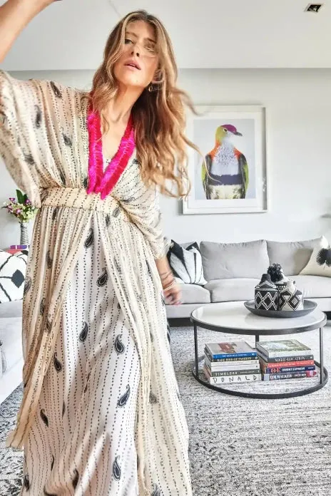 Black And White Bandhani Kimono Maxi Duster