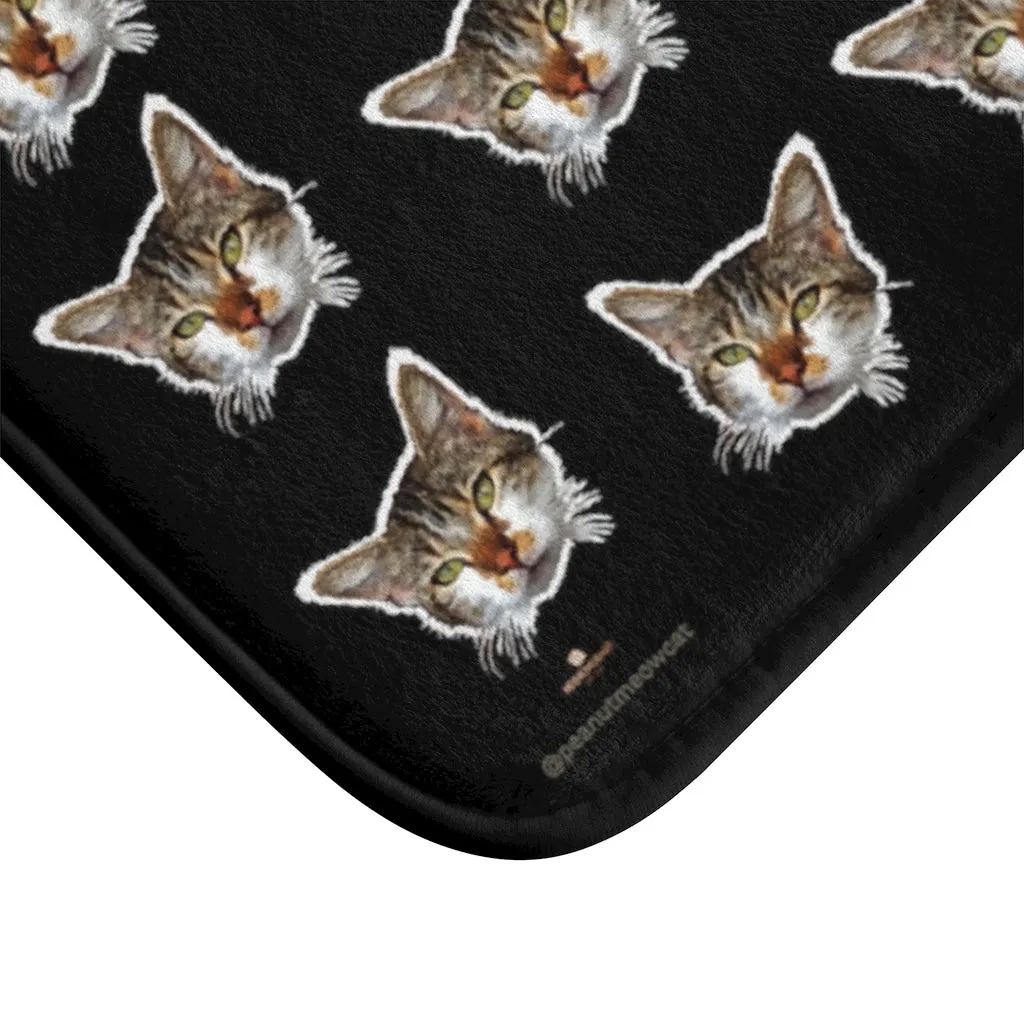 Black Cat Print Bath Mat, Calico Cat Premium Soft Microfiber Bathroom Rug- Printed in USA