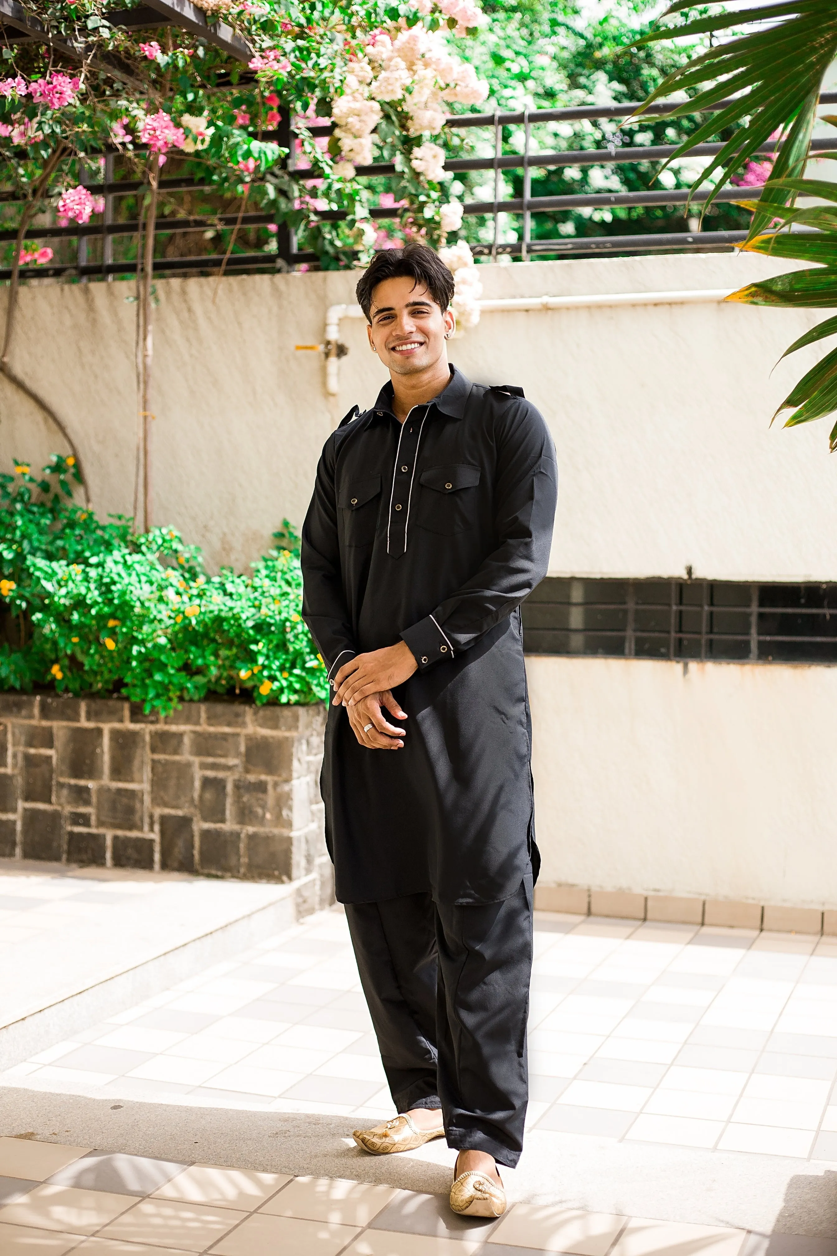 Black Collared Kurta Set