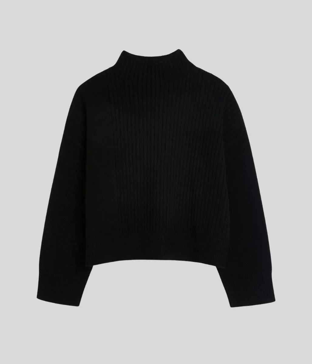 Black Part Ribbed Funnel Neck Jumper