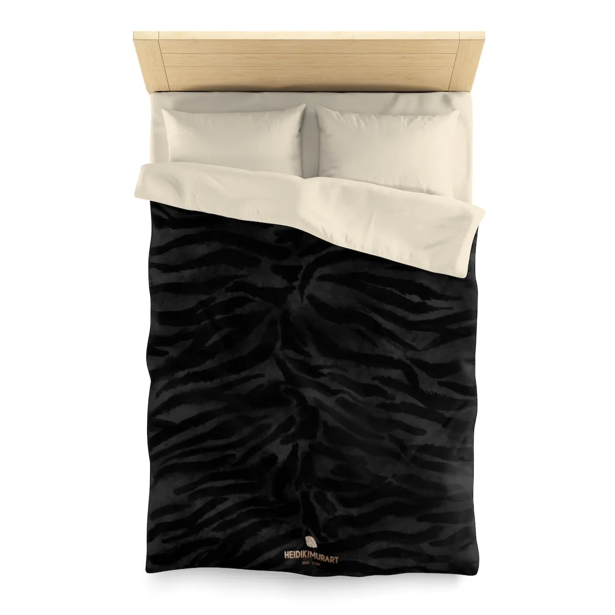 Black Tiger Stripe Duvet Cover, Tiger Print Queen/Twin Size Microfiber Cover-Made in USA