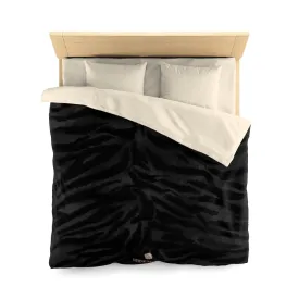 Black Tiger Stripe Duvet Cover, Tiger Print Queen/Twin Size Microfiber Cover-Made in USA