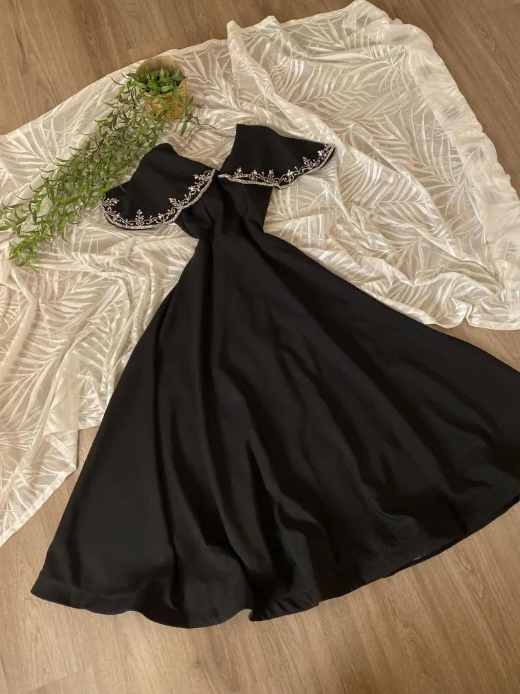 Black V Neck A-Line Long Prom Dress Unique Occasion Dress, DP3476