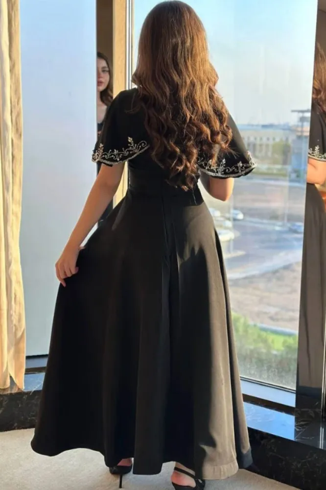 Black V Neck A-Line Long Prom Dress Unique Occasion Dress, DP3476