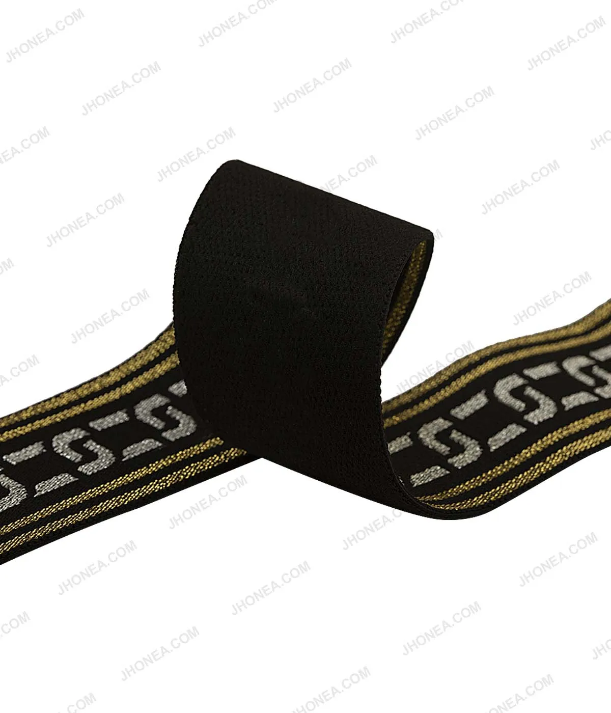 Black with Shiny Metallic Gold & Silver Decorative Elastic