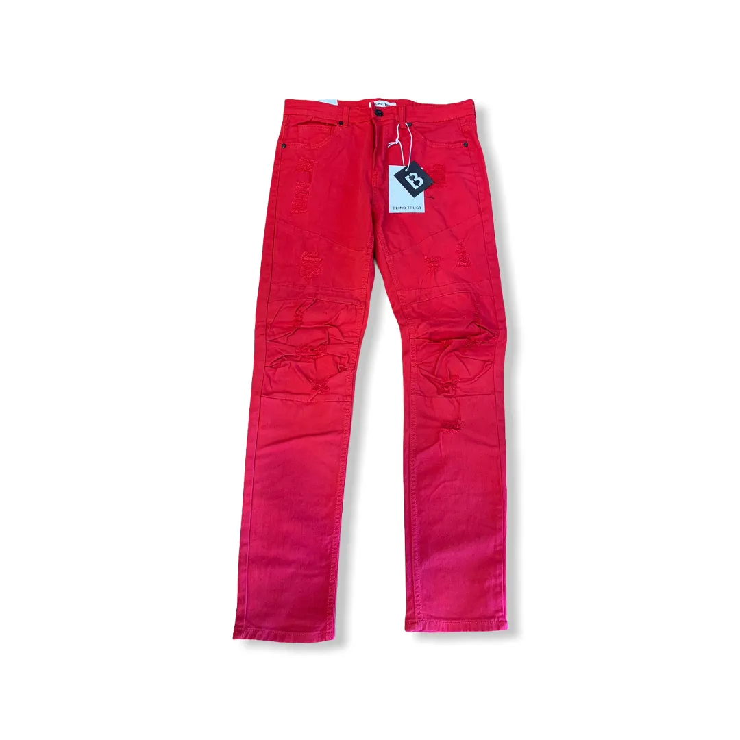 BLIND TRUST: Distressed Denim Twill Pant BTP19633