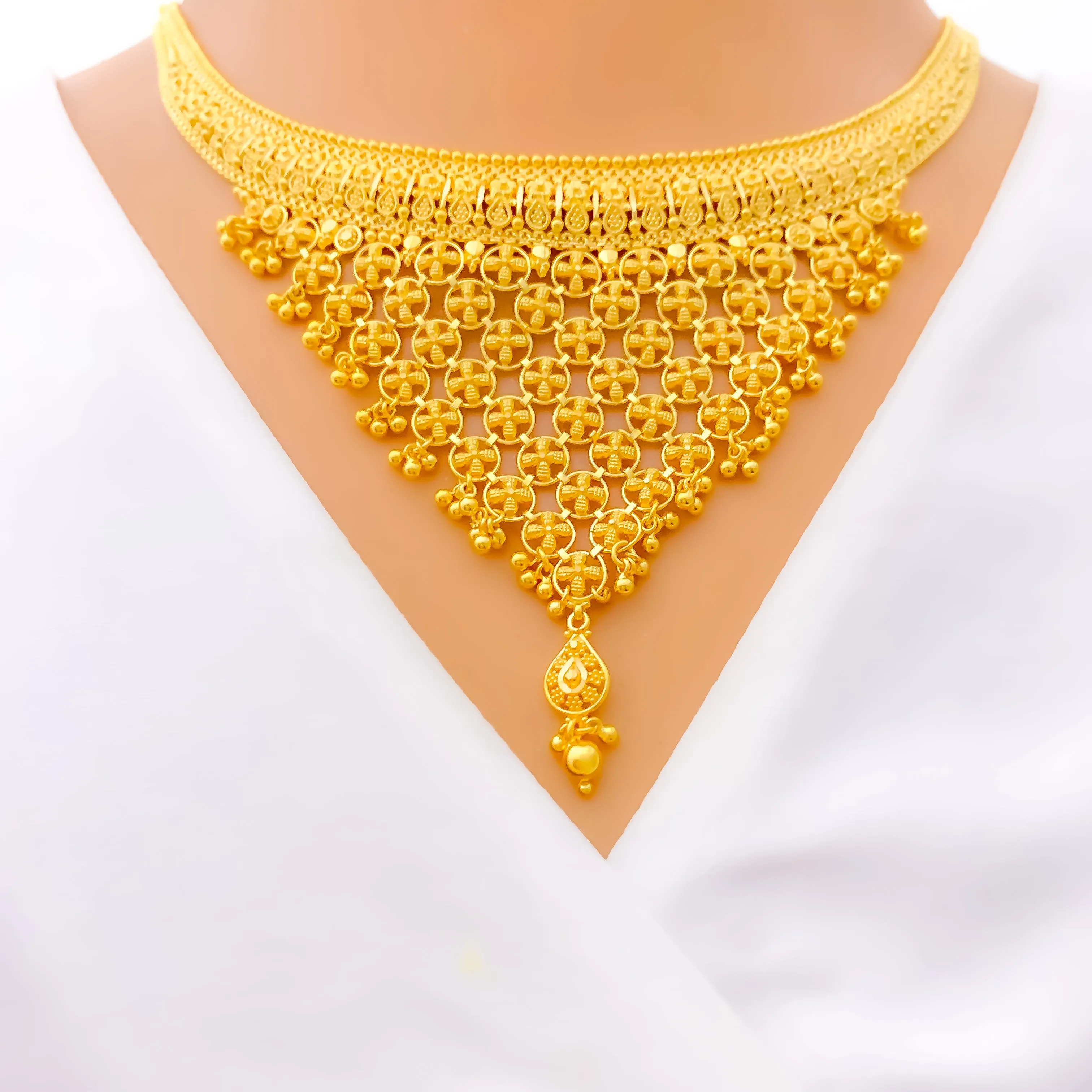 Blooming Netted Floral 22k Gold Necklace Set