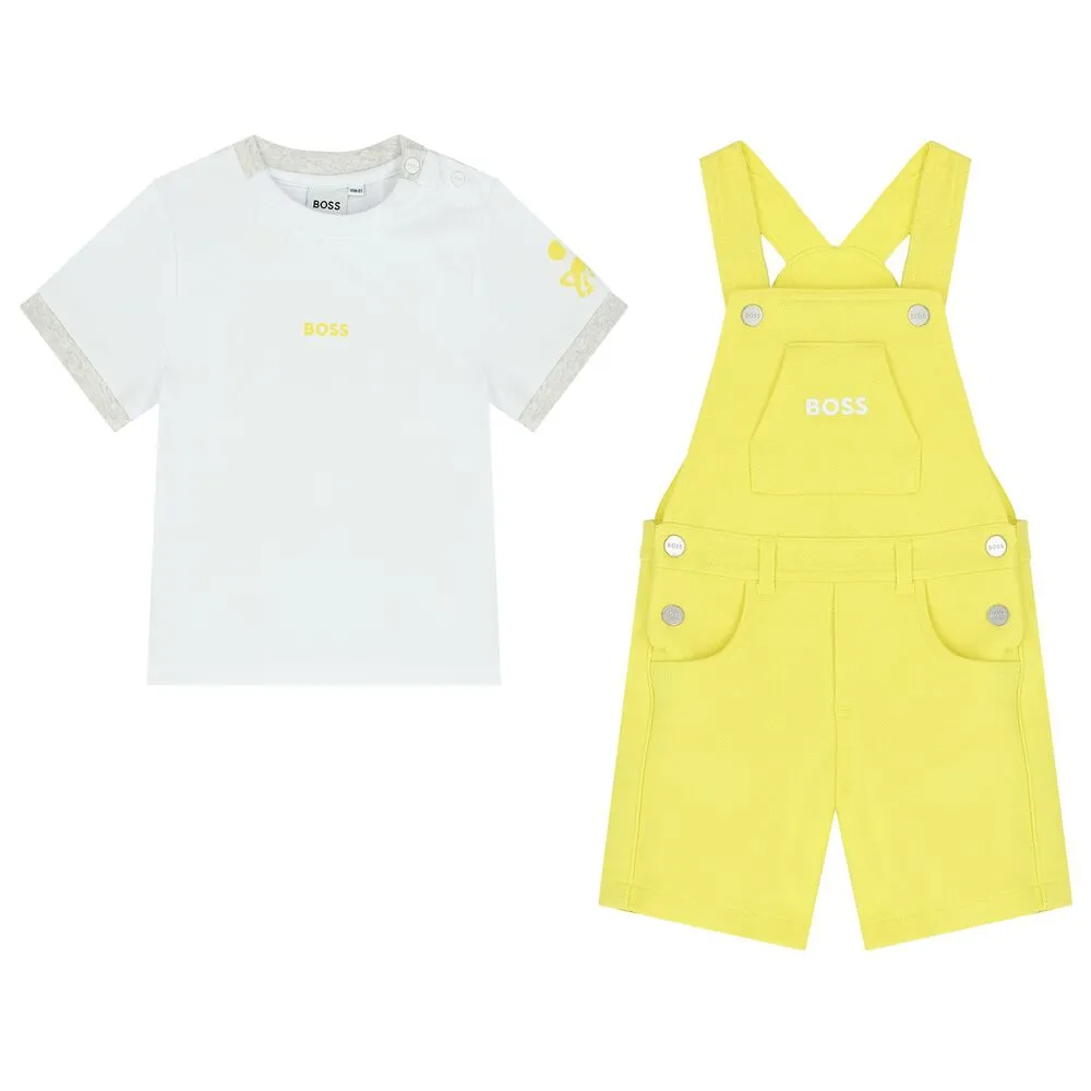 Boss Sets Dungaree   T-Shirt White-Yellow