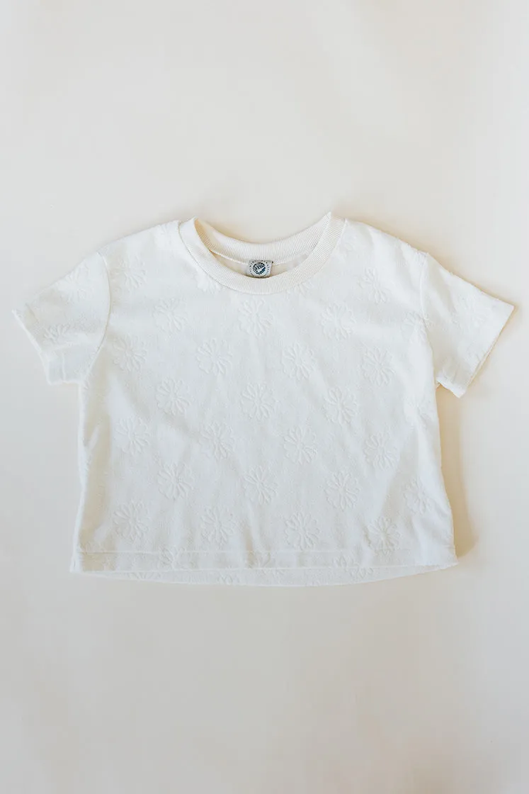 Boxy Cropped Tee - Ecru Daisy Terrycloth