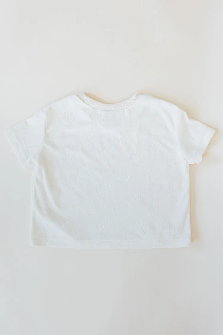 Boxy Cropped Tee - Ecru Daisy Terrycloth