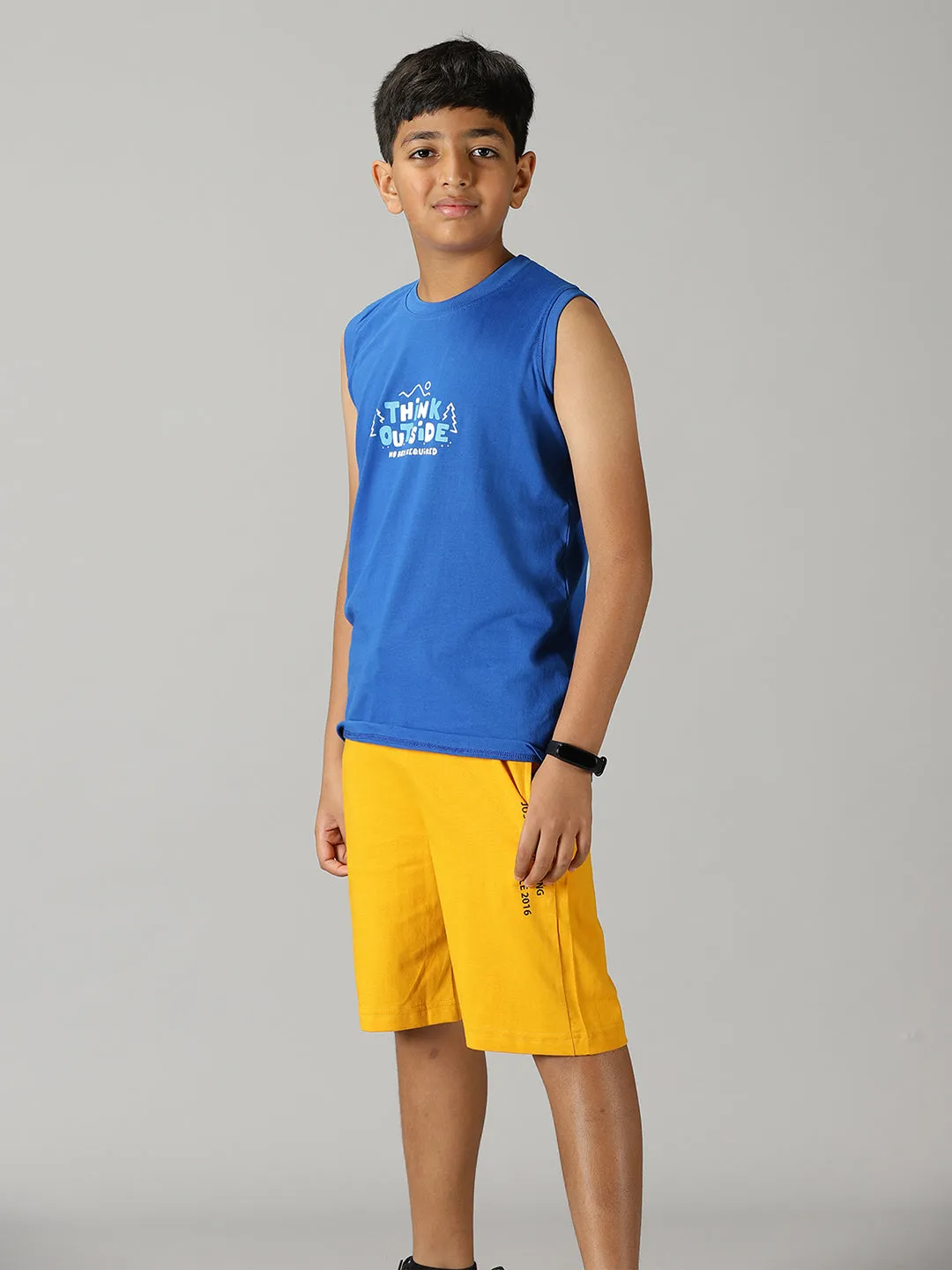 Boys Printed Sleeveless Tee & Knit Shorts With Zipper Pocket Set