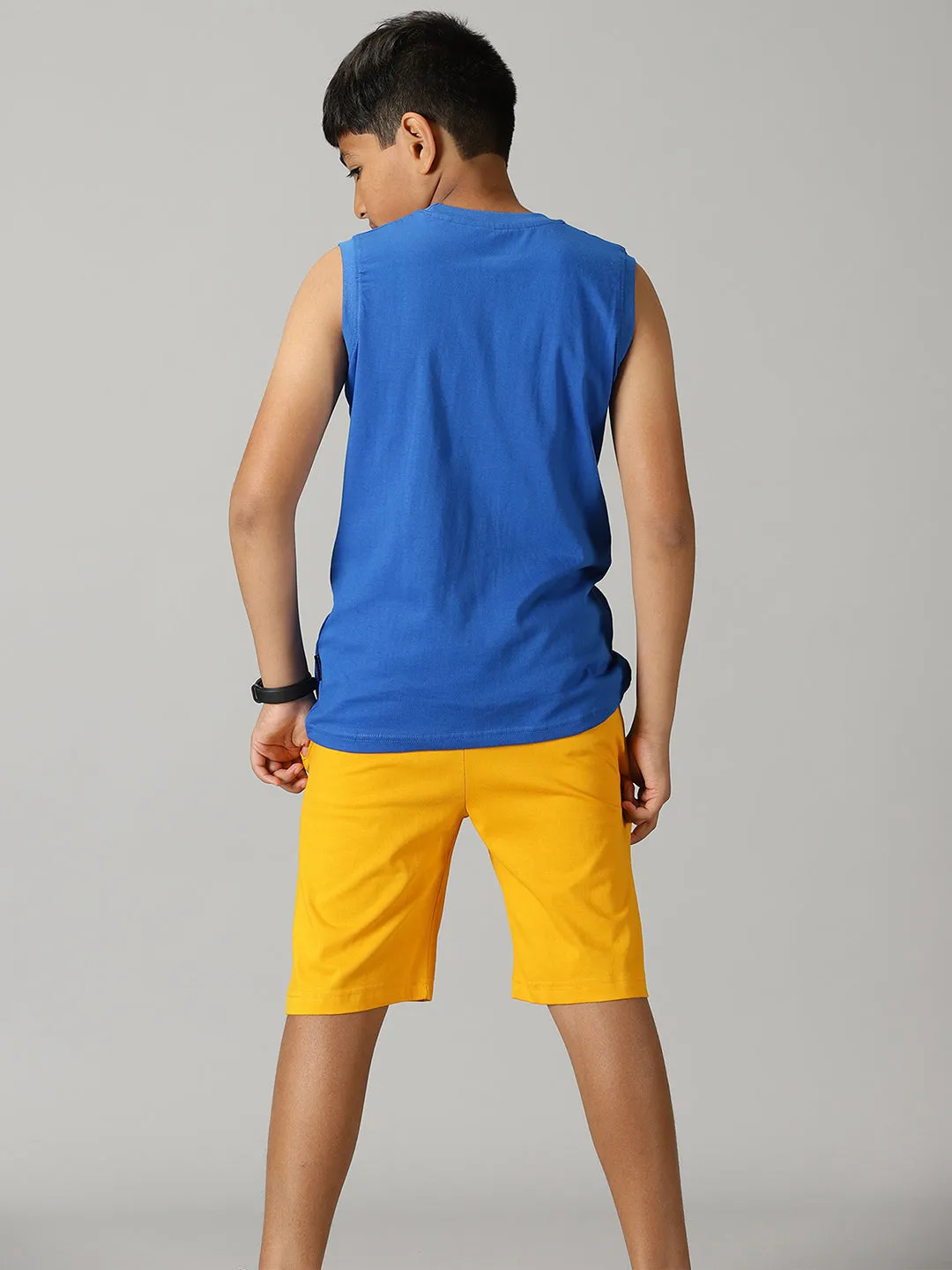 Boys Printed Sleeveless Tee & Knit Shorts With Zipper Pocket Set