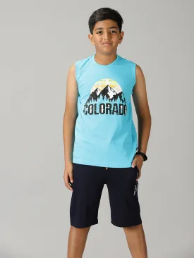 Boys Printed Sleeveless Tee & Knit Shorts With Zipper Pocket Set