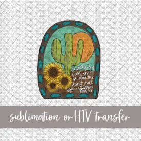 Cactus and Sunflower, Western, Turquoise Border w/ Bible Verse - Sublimation or HTV Transfer