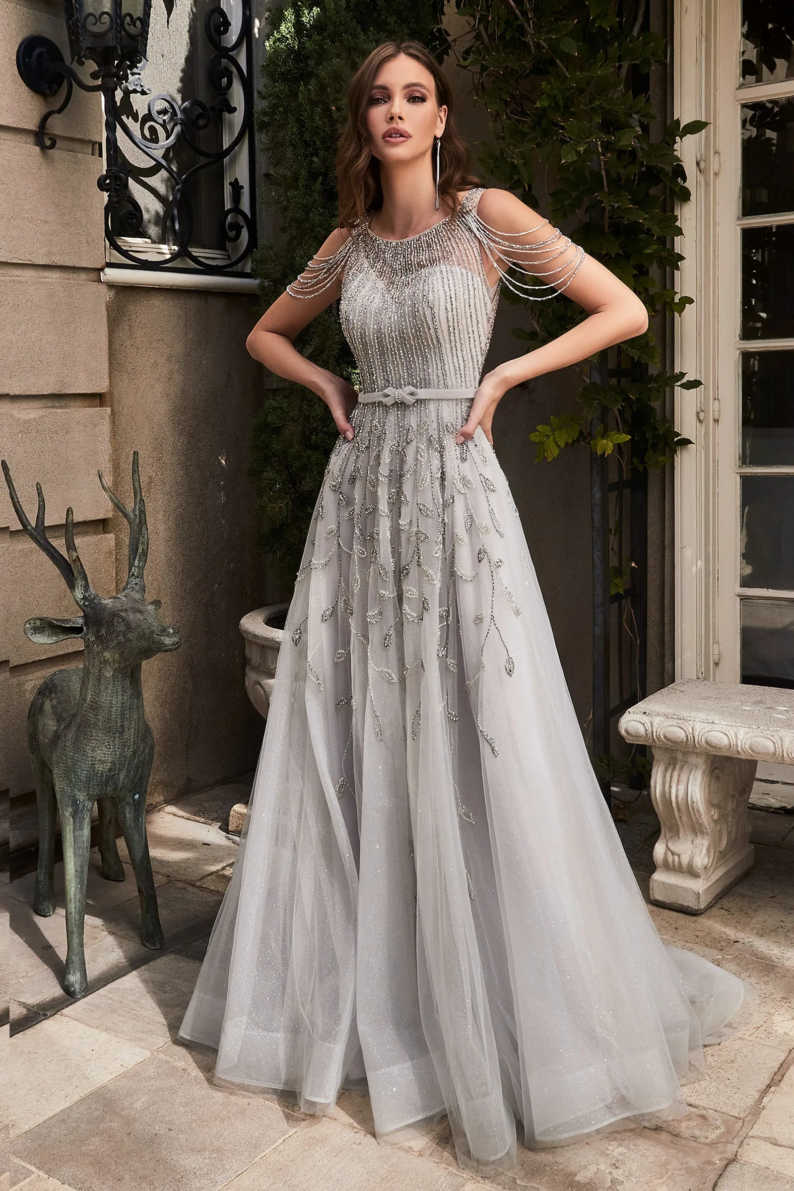 Charming | Beaded Silver Ball Gown | LaDivine B710